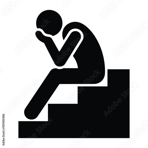 Depressed person silhouette sitting on stairs with head in hands representing sadness grief loneliness mental health despair