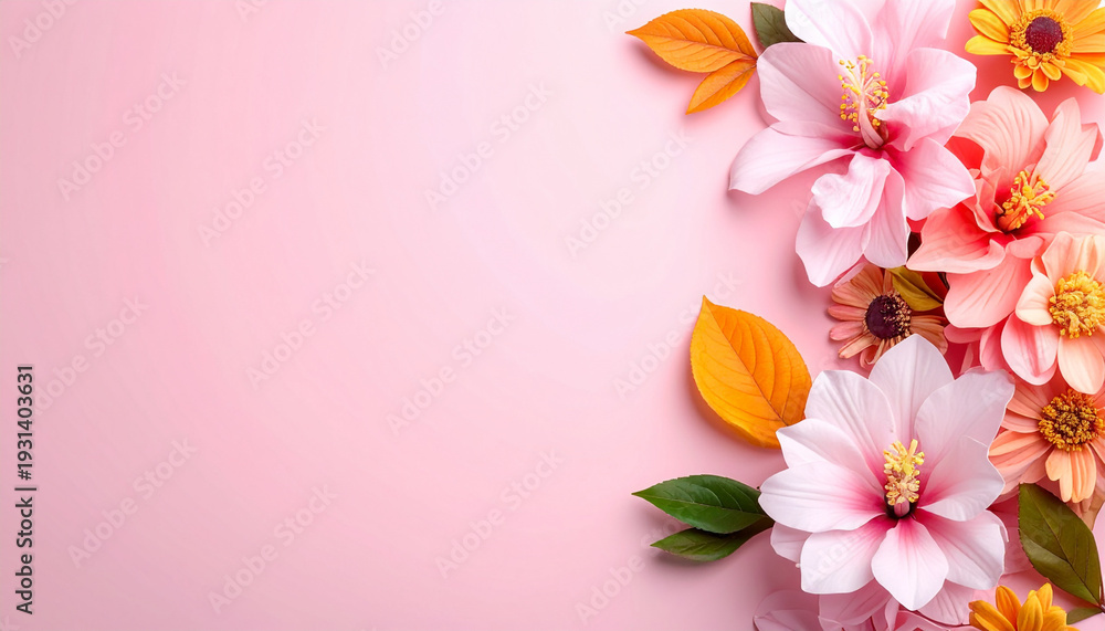 Fototapeta premium Floral Background, Elegant Botanical Arrangement, Pink Flower Composition for Beauty Branding Design, Copy Space, Pastel Minimal Style