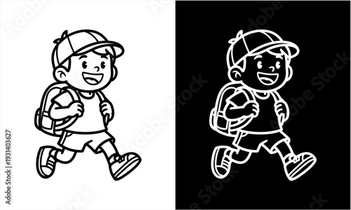 Happy Schoolboy with Backpack Running to School.