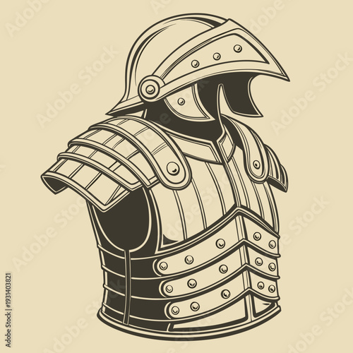Vintage Knight Armor Illustration.
