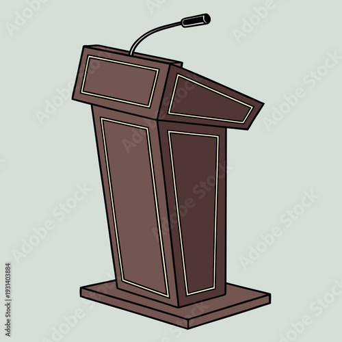 Wooden Podium with Microphone for Public Speaking and Presentations.