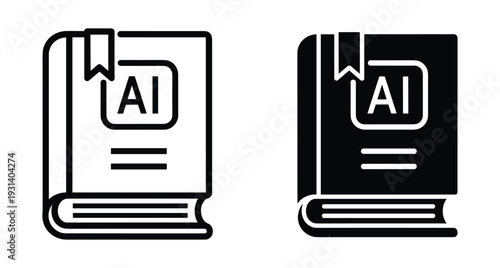 artificial intelligence book icon set with bookmark symbol for digital learning machine education technology research and smart software development book icon