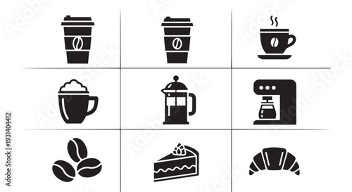 Set of modern coffee and bakery icons for menu design