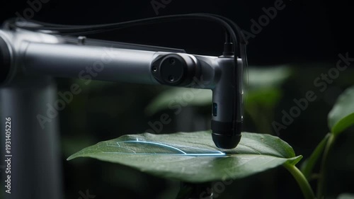 Robotic Arm Examines Leaf, Futuristic Science Footage