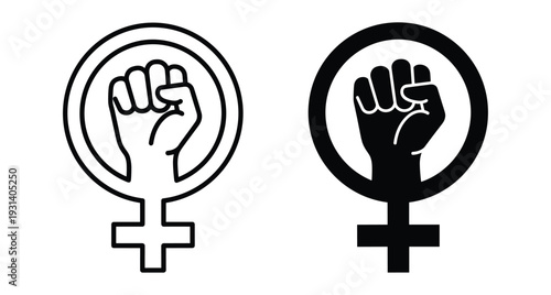 Female gender symbol with raised fist icon representing feminism women empowerment movement protest equality rights girl power strength unity activism vector