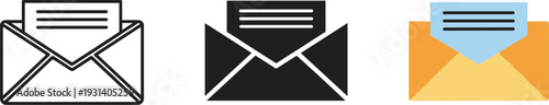 Email notification icons set with paper plane and envelope designs for business and communication