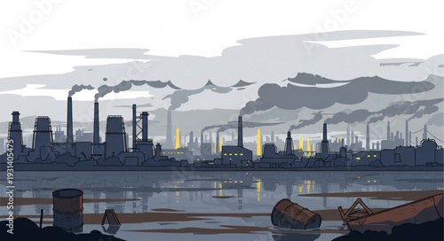 Industrial Landscape with Factory Buildings.