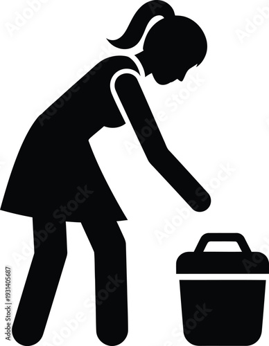 Woman throwing trash in bin black vector icon isolated PNG with Transparent Background