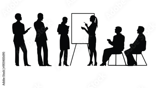 Business presentation speaker silhouette set for corporate training concept