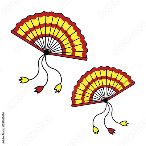 Two traditional Asian folding hand fans illustration.