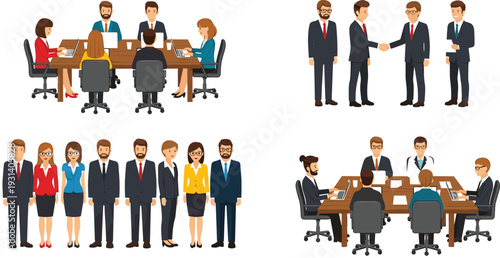 Business teamwork illustration, professional meeting, collaboration, handshake agreement, corporate staff, workplace diversity, leadership, management, career, success, colleagues,