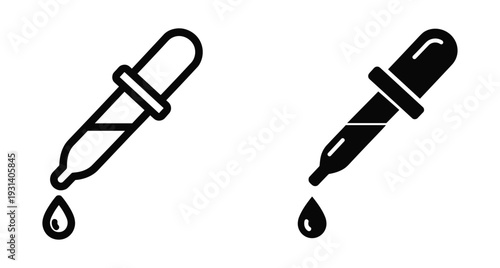 Dropper pipette icon set with liquid drop for medical laboratory science research pharmacy skincare cosmetic oil medicine chemistry healthcare clinic treatment