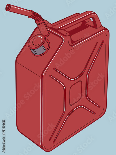 Red Metal Gas Can with Spout for Fuel Storage.