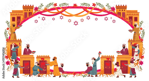 Passover background with men smearing blood on doorposts.