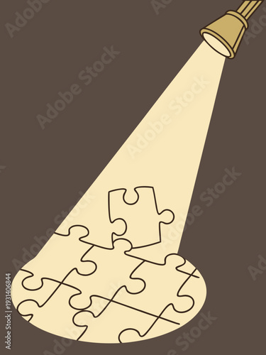Spotlight Illuminates Scattered Puzzle Pieces on Dark Background.