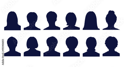 Collection of diverse anonymous human silhouette vector illustrations showing various hairstyles viewed from behind