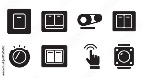 Modern technology icons for business and communication switch electric button