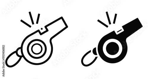 whistle icon set for referee coach sports training signal alert sound equipment competition game play refereeing blowing plastic whistle icon set