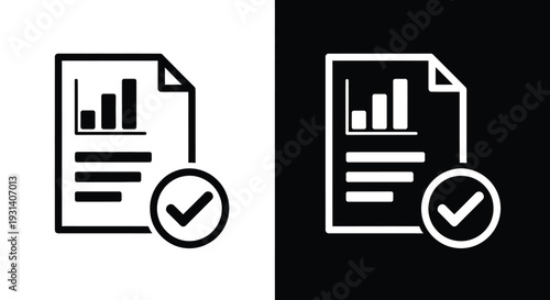 Approved document vector illustration featuring a statistical bar chart and a prominent checkmark graphic