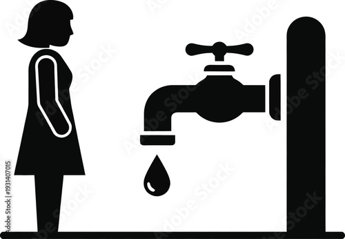 Woman Waiting for Water from Dripping Faucet Vector Icon isolated PNG with Transparent Background