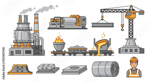 Industrial factory and manufacturing equipment illustration.