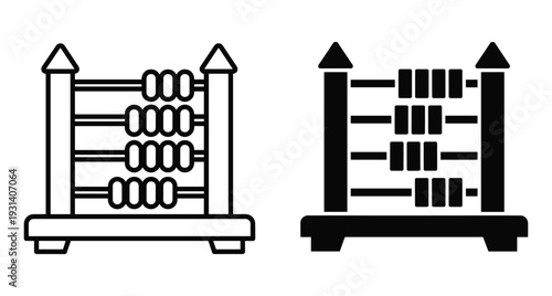 Abacus icon set featuring outline and solid black styles for mathematics education accounting finance calculation school learning tool counting beads abacus