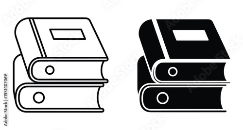 Stacked book icons in outline and solid black styles for education library school study reading literature knowledge learning textbook document archive