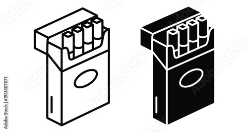 Open cigarette pack icon set showing tobacco sticks in outline and solid black glyph style for health open cigarette pack icon
