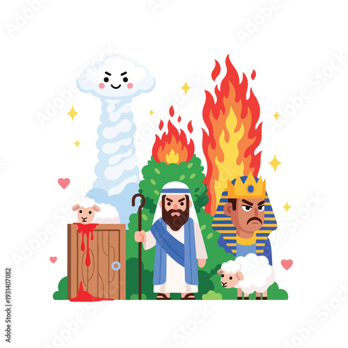 Moses, pharaoh, and the ten plagues of egypt biblical story.