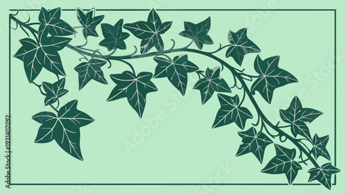 Vibrant Green Ivy Vine with Lush Leaves on a Light Green Background.