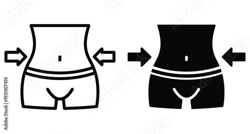 Slimming waist icon set representing weight loss body transformation fitness goals healthy lifestyle diet progress and female torso shape reduction symbols