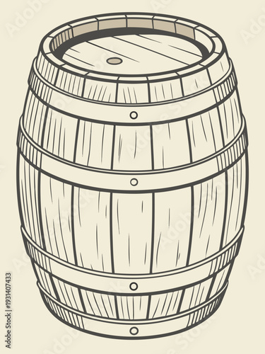 Wooden Barrel Vintage Engraving Style Illustration.
