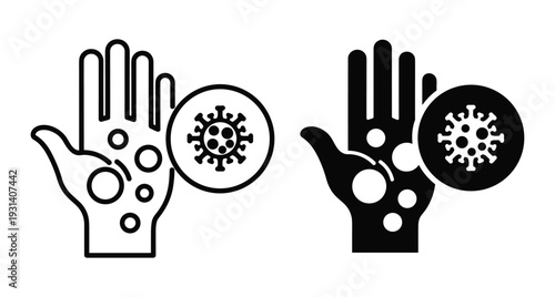 Monkeypox virus infection on human hand icon set showing skin rash symptoms and contagious disease outbreak for medical healthcare information icons