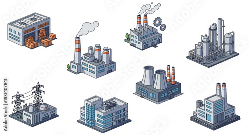 Industrial Plants and Factories Set.