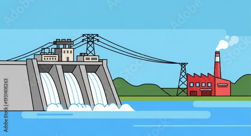 Hydroelectric dam and power plant generating clean energy.
