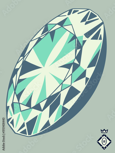 Brilliant oval cut diamond gemstone illustration.