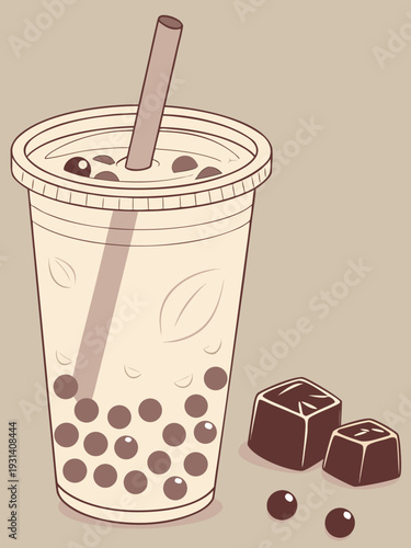 Bubble Tea with Chocolate Cubes and Pearls.