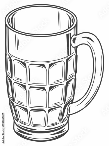 Empty Beer Mug Glassware Engraving Illustration.