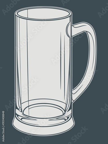 Empty Clear Glass Beer Mug with Handle on Dark Background.