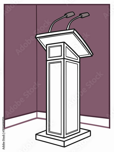 Empty Podium with Microphones Ready for a Speaker.
