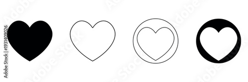 Collection of various black and white heart icons symbolizing love affection romance and emotional connection