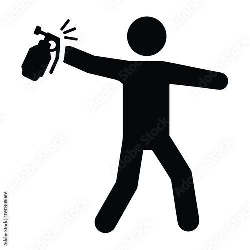 Black silhouette of a person throwing a hand grenade explosive weapon during conflict war or combat situation