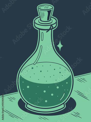 Mysterious Green Potion in a Glass Bottle.