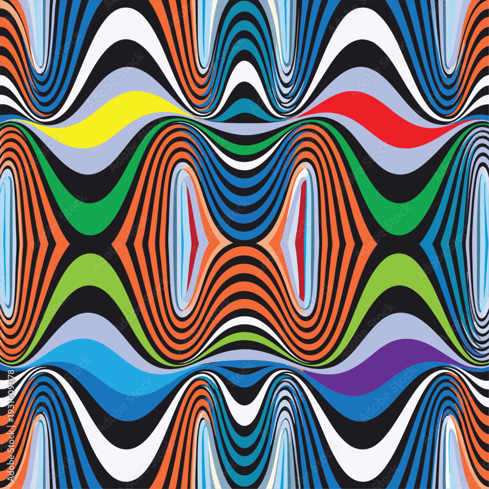 Obraz premium Abstract seamless geometric line pattern background with colorful retro waves suitable for wallpaper and textile design