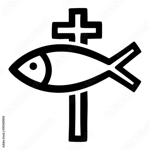 Christian fish symbol combined with a holy cross in a simple outline vector design