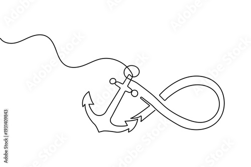 Ship anchor continuous one line drawing minimalist style isolated outline vector illustration