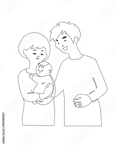 赤ちゃんを笑顔でだっこするママとパパ