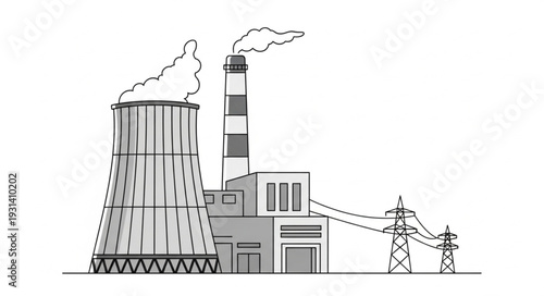 Industrial Power Plant with Towers.