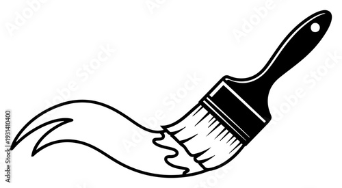 Artistic paintbrush silhouette with a thick fluid paint stroke icon