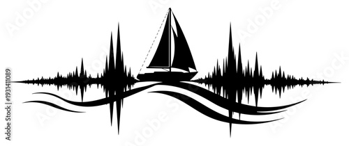 Sailboat silhouette on heartbeat pulse wave, nautical lifestyle and sailing passion concept